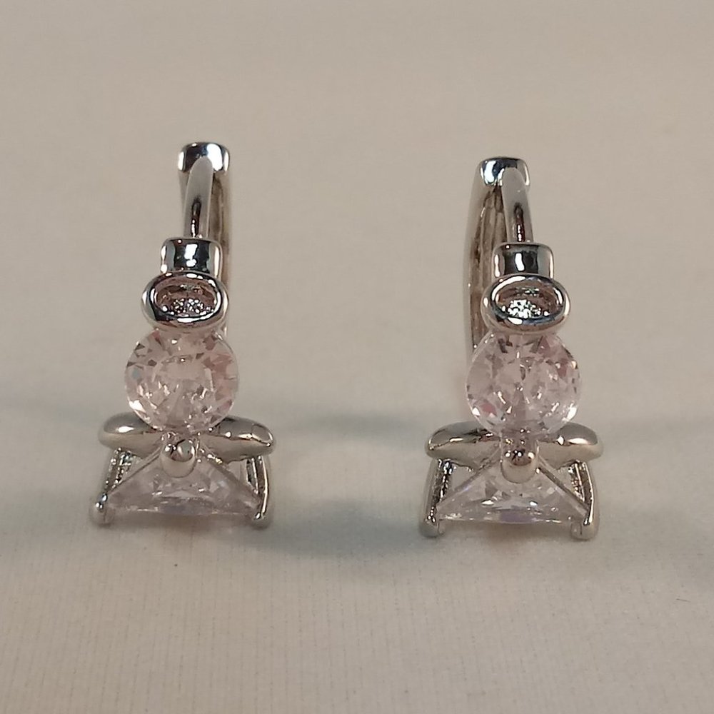 Silver Angel White Diamond Zircon Hoop Huggie Earrings Gorgeous Party Gift